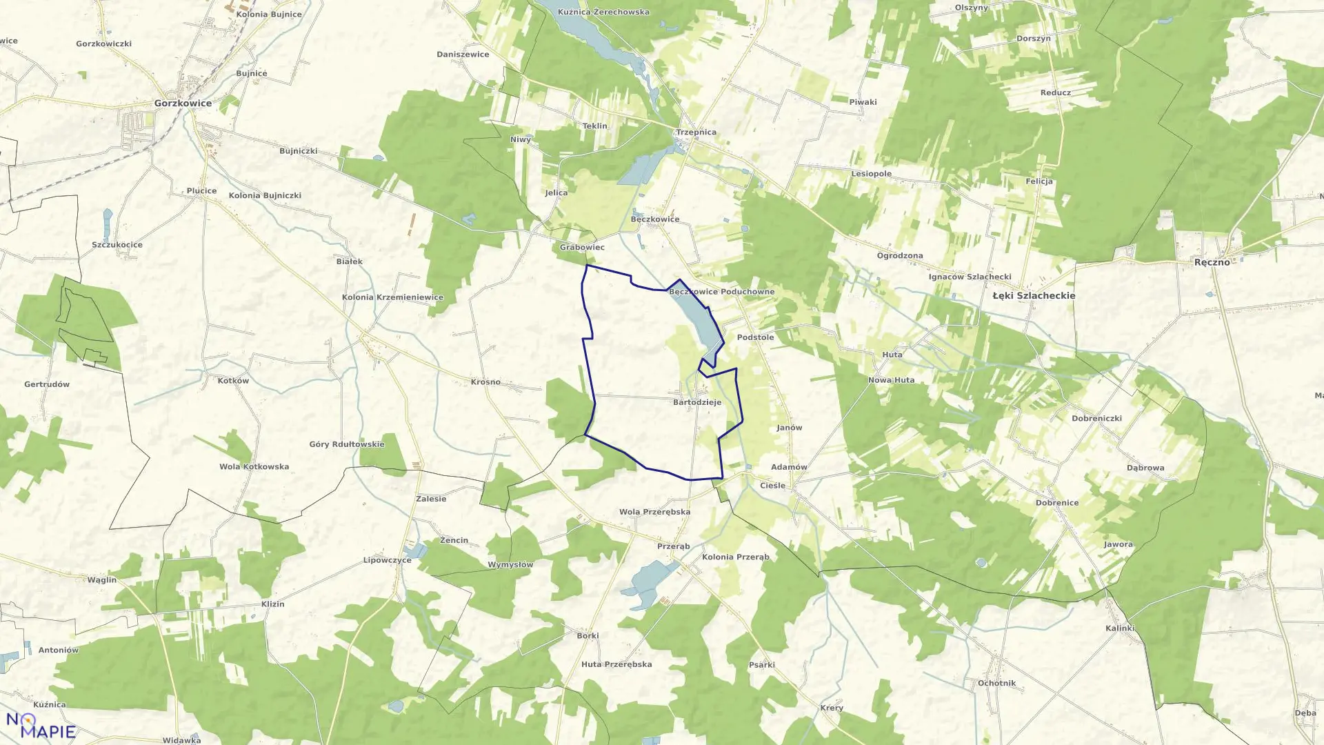 Mapa obrębu BARTODZIEJE PRZERĘBSKIE w gminie Masłowice