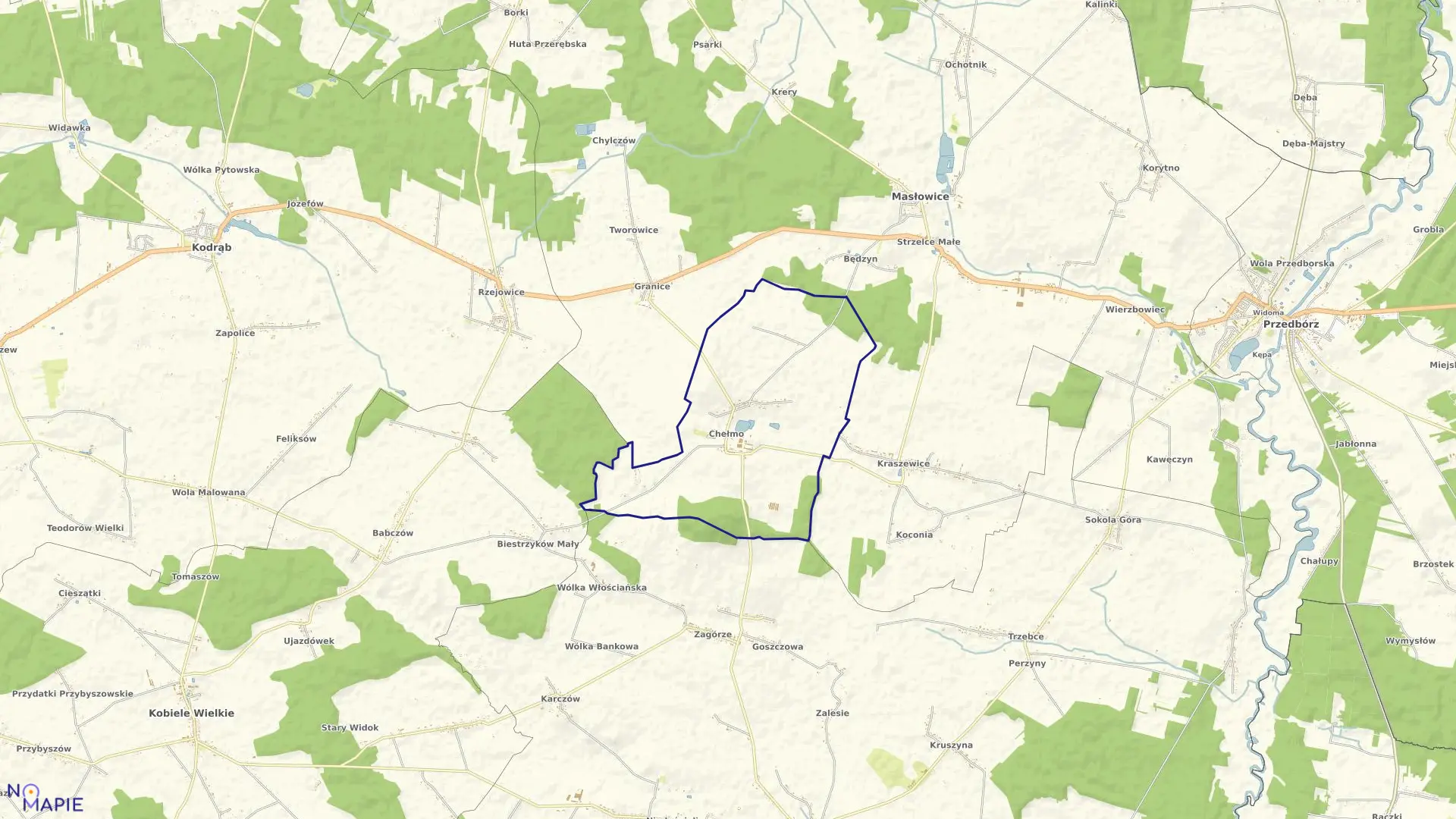 Mapa obrębu CHEŁMO w gminie Masłowice