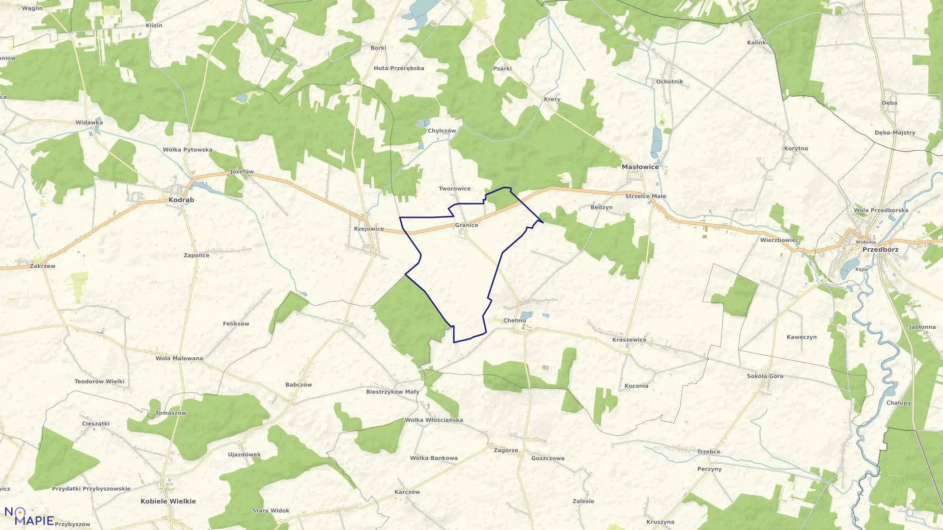 Mapa obrębu GRANICE w gminie Masłowice