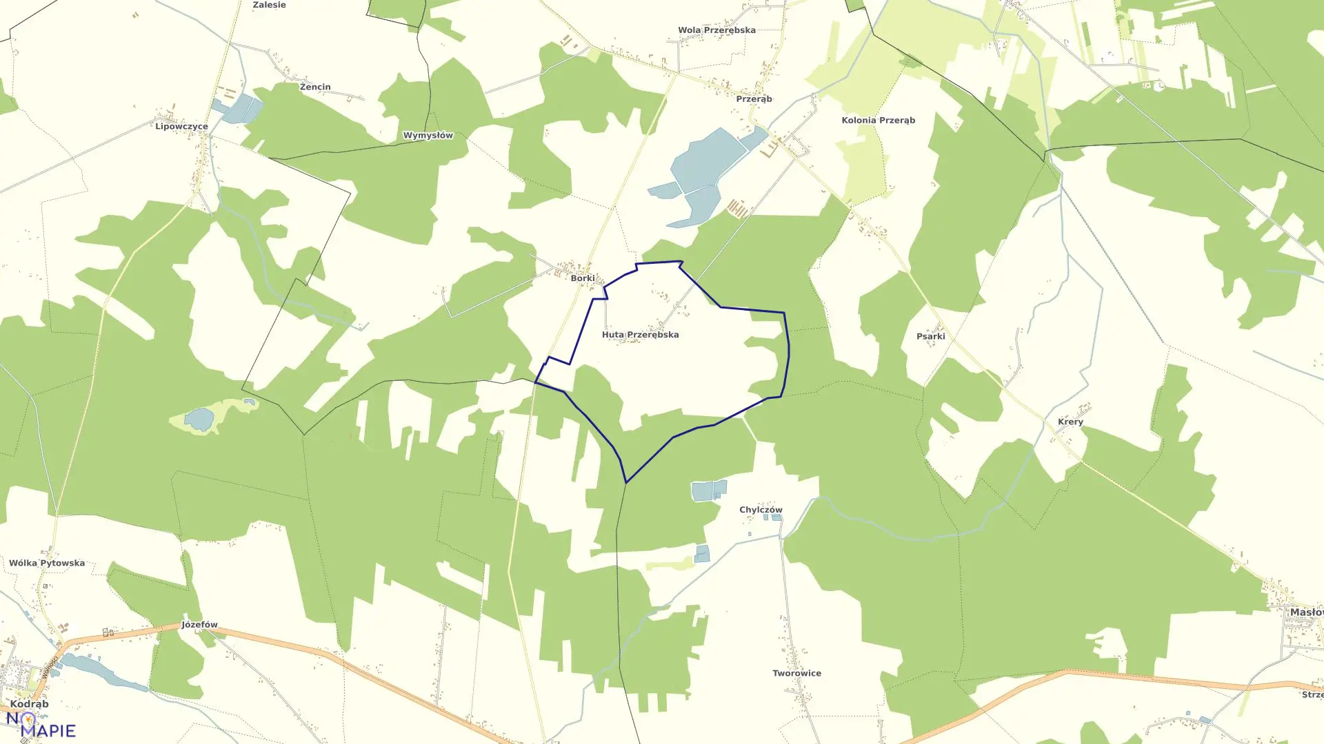 Mapa obrębu HUTA PRZERĘBSKA w gminie Masłowice