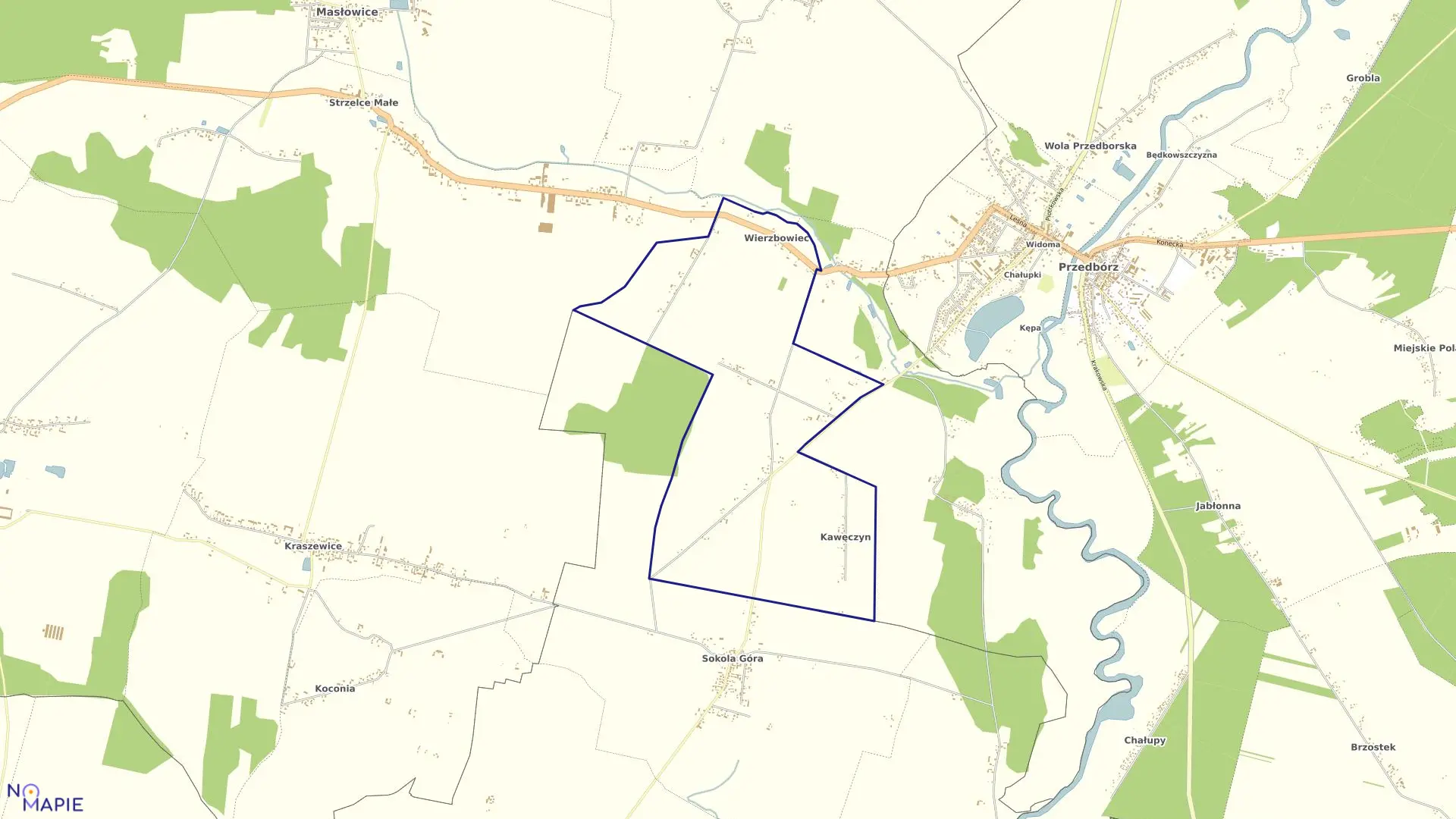 Mapa obrębu KAWĘCZYN w gminie Masłowice