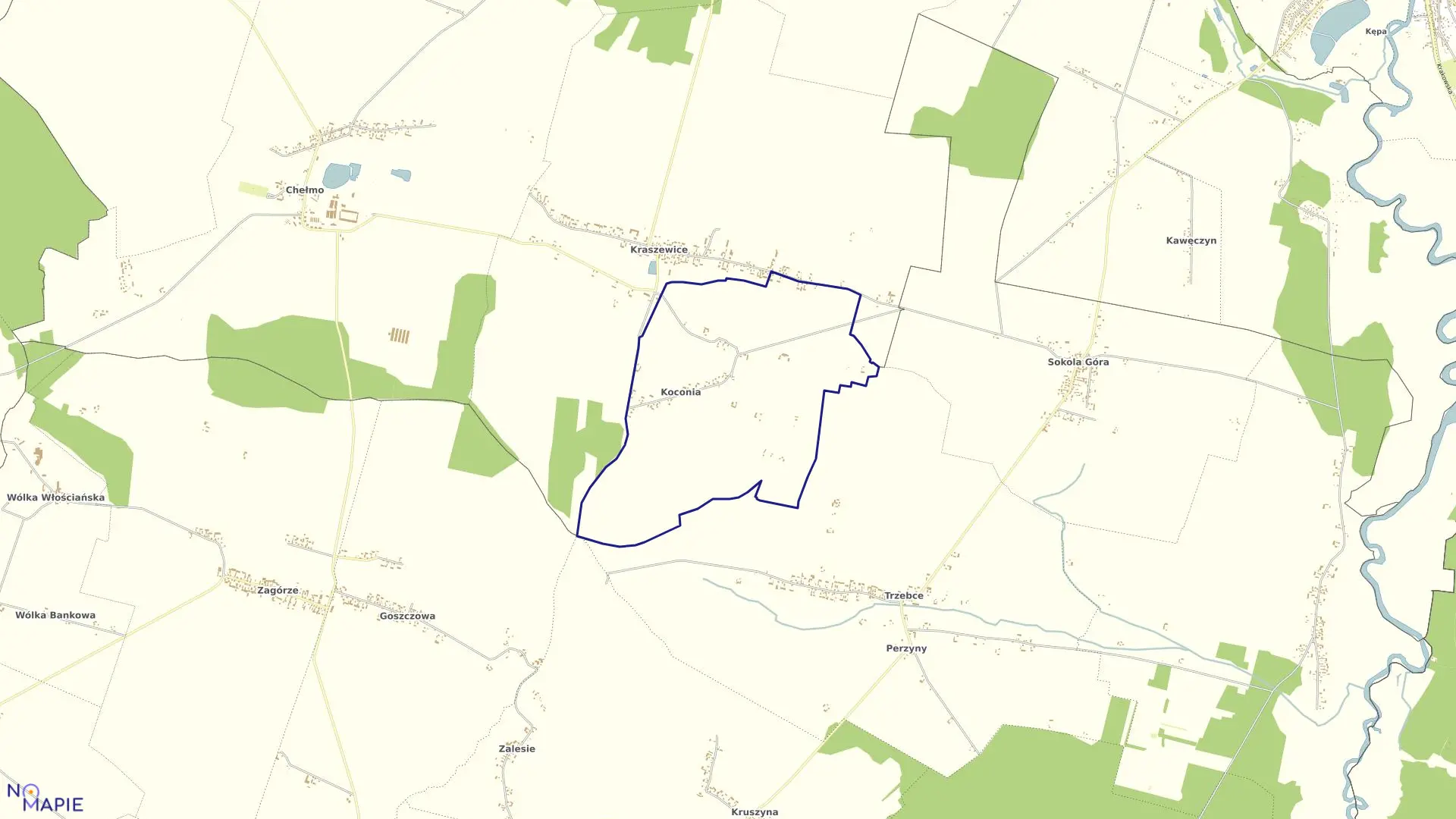 Mapa obrębu KOCONIA w gminie Masłowice