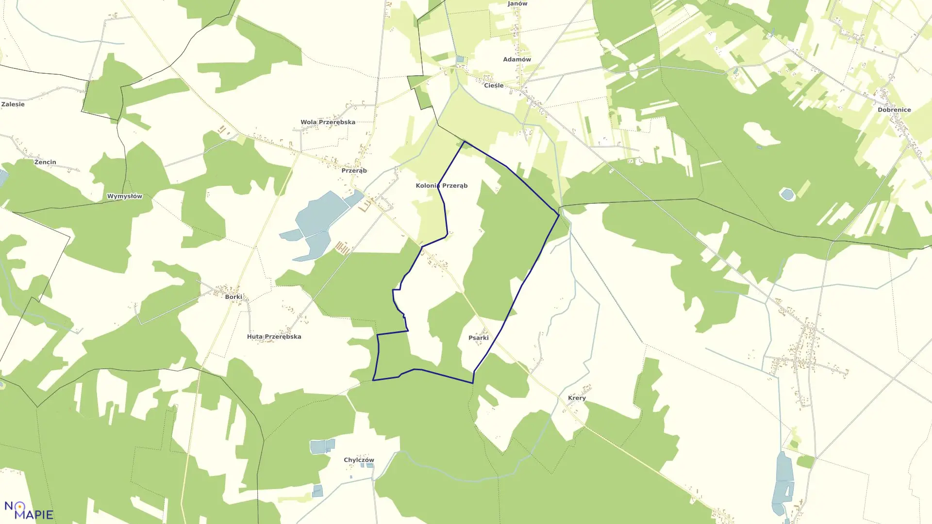 Mapa obrębu KOLONIA PRZERĄB w gminie Masłowice